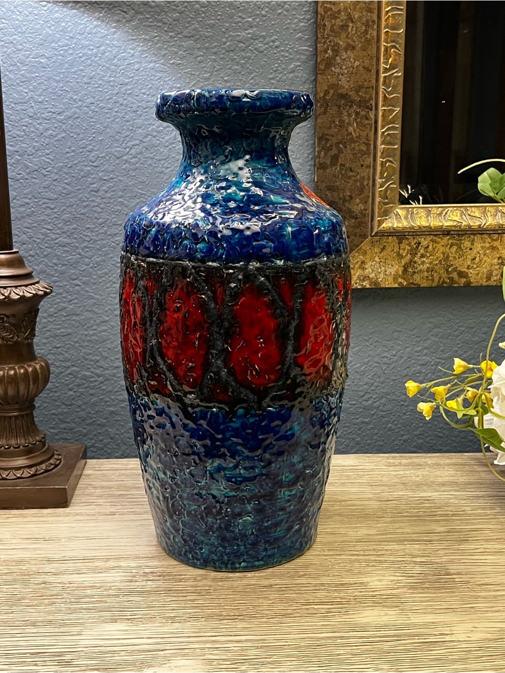 Large Vintage Bay Keramik Vase 568-35 West German Pottery Fat Lava MCM 14.5"